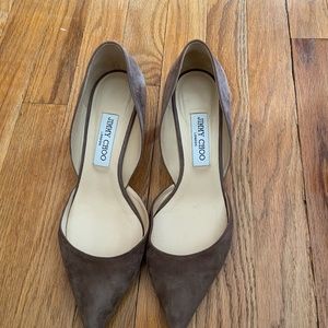 Jimmy Choo tan suede kitten heel pump